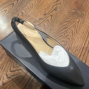 Women’s black leather sling back flats